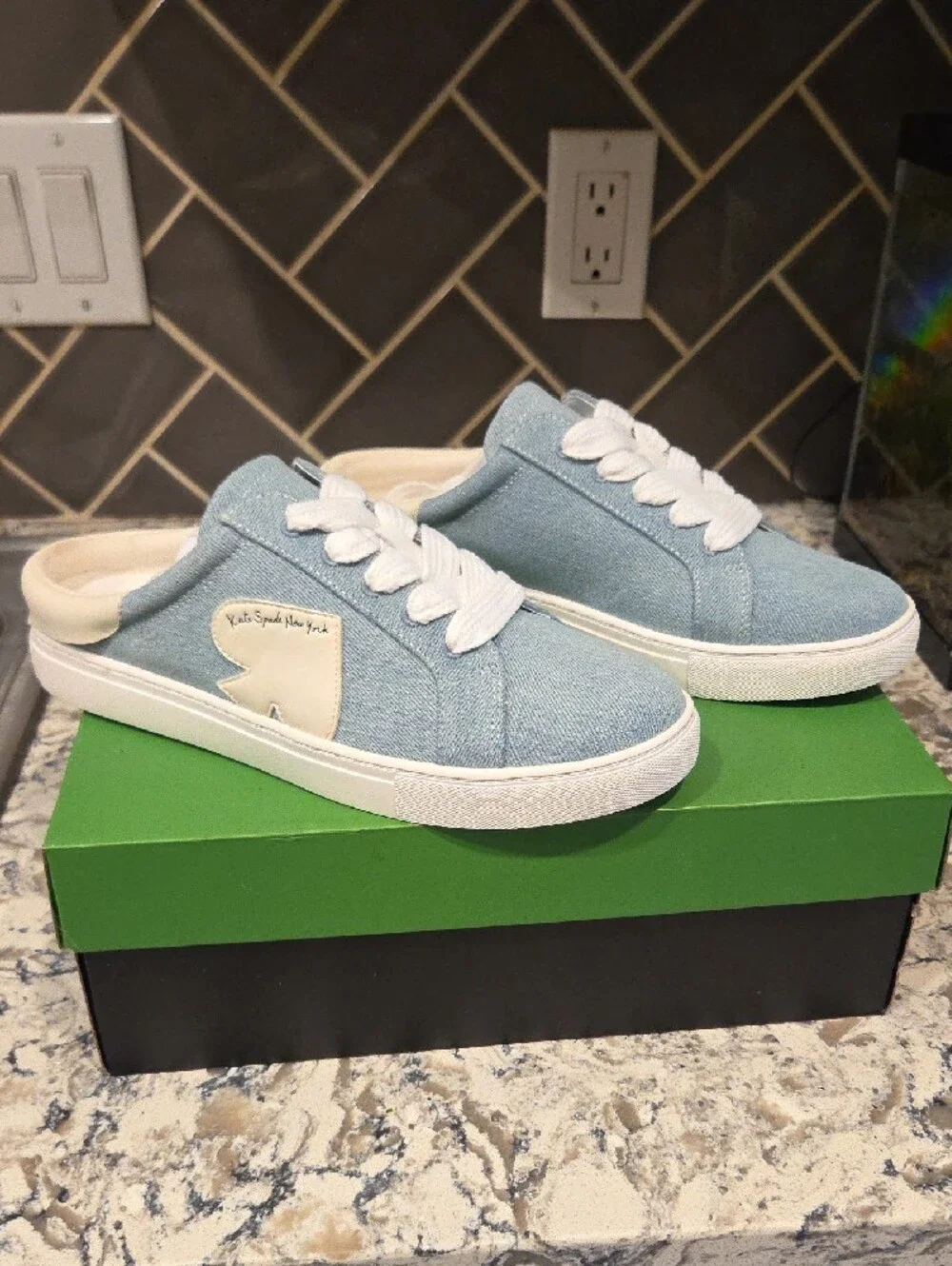 Kate Spade New York  CHARLI MULE SNEAKER - Light Blue Denim Slip-On Sneakers